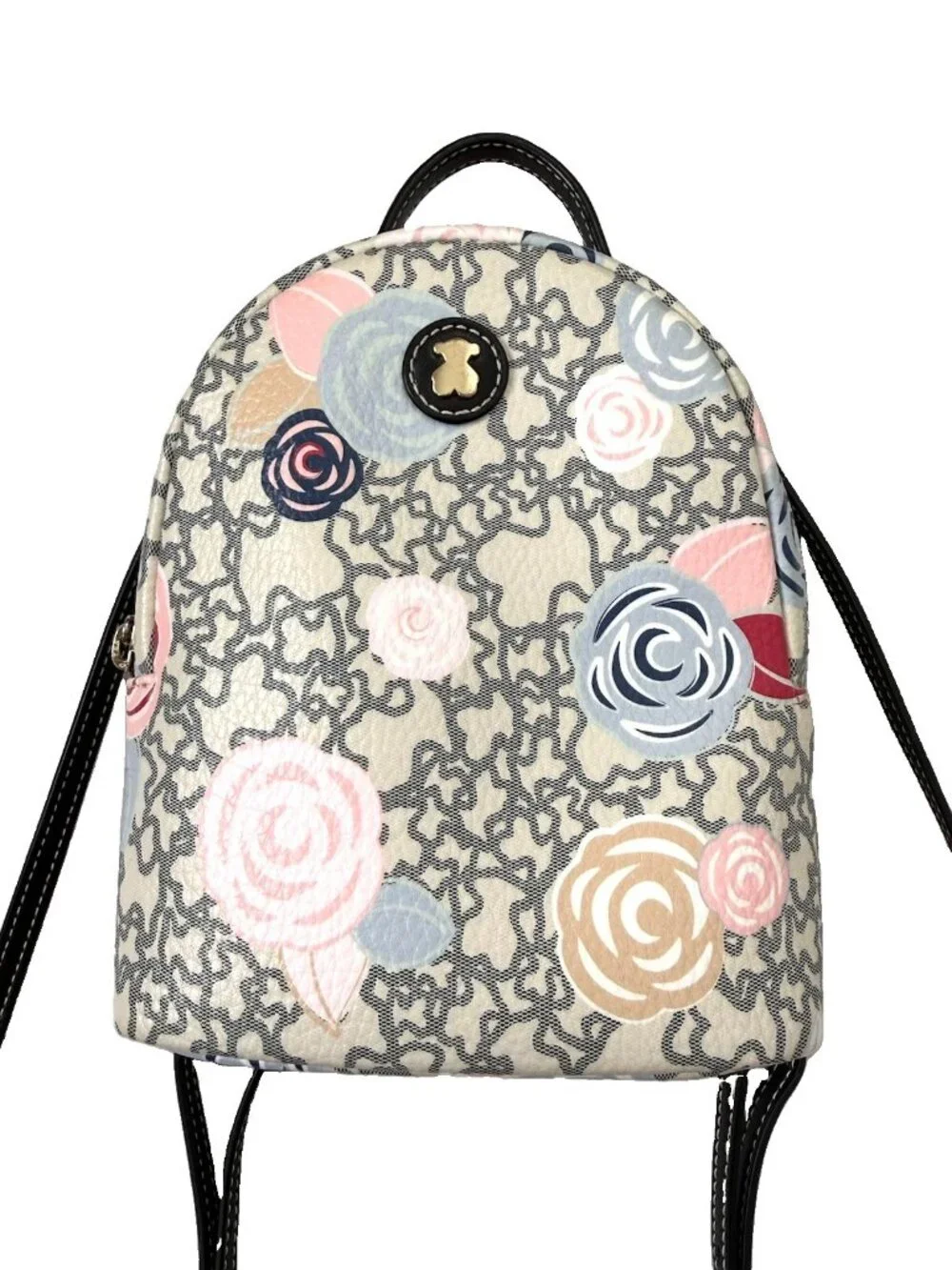 TOUS Kaos Mini Roses Backpack Purse in Multicolor and Black Print Vinyl Floral